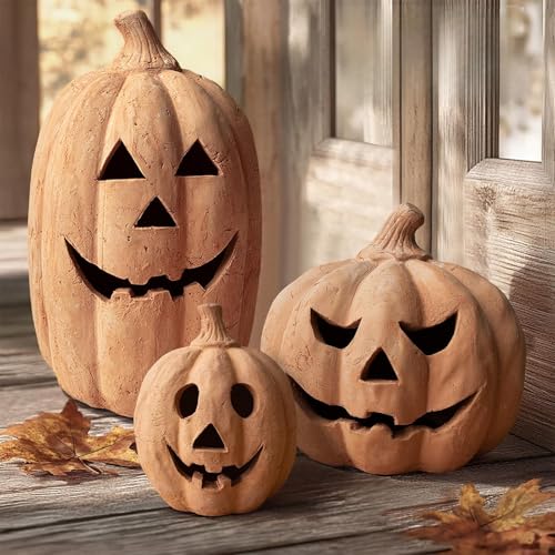 Handmade clay pumpkin lantern