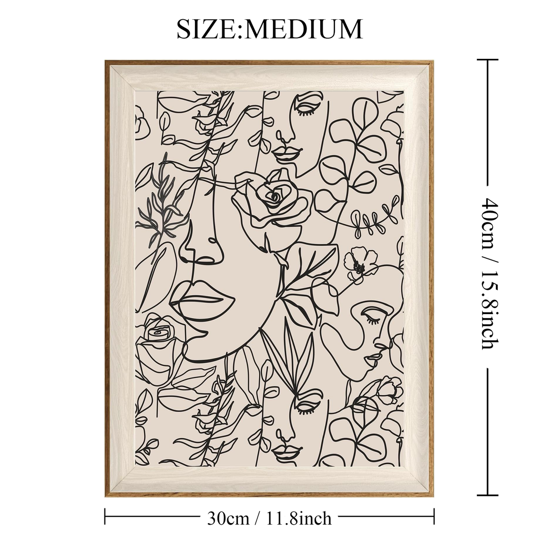 Bohemian Women Floral Line Art Wall Painting