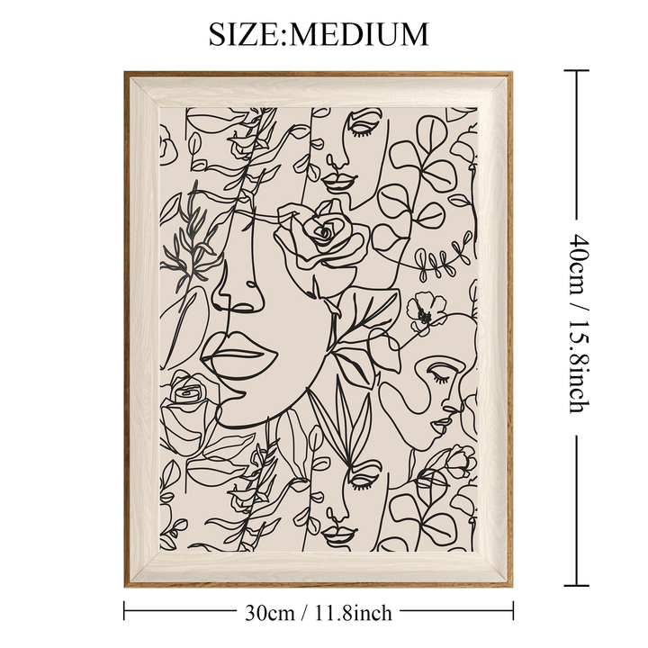 Bohemian Women Floral Line Art Wall Painting