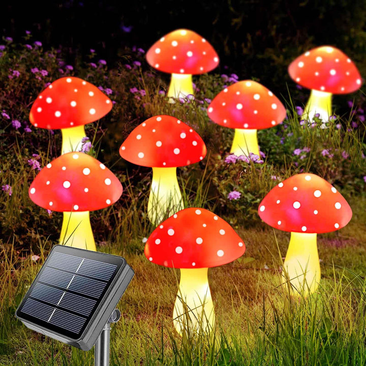 8-Pack Red Mushroom Solar Lights for Outdoor Garden Decor