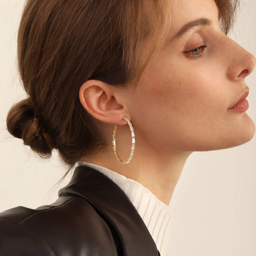 Diamond-studded large hoop earrings