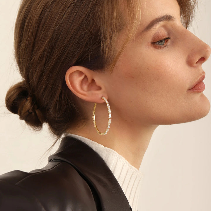 Diamond-studded large hoop earrings