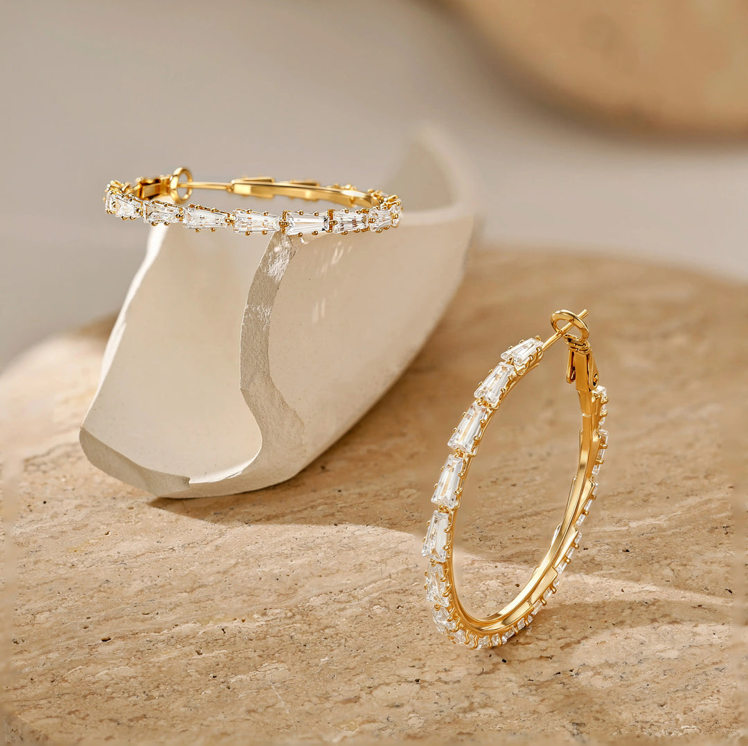 Diamond-studded large hoop earrings