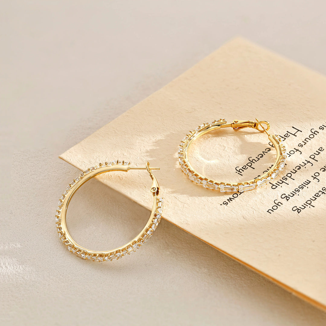 Diamond-studded large hoop earrings