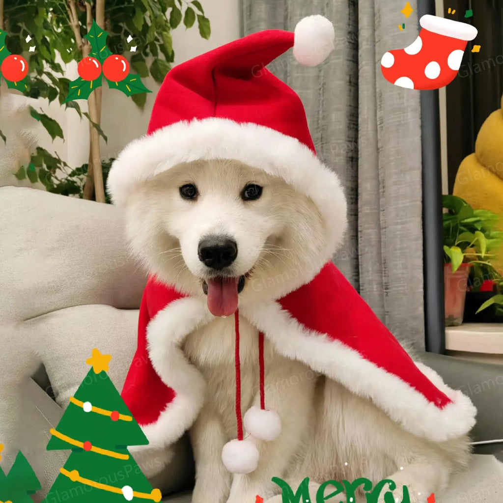 Pet Christmas Costume Poncho Cape with Hat