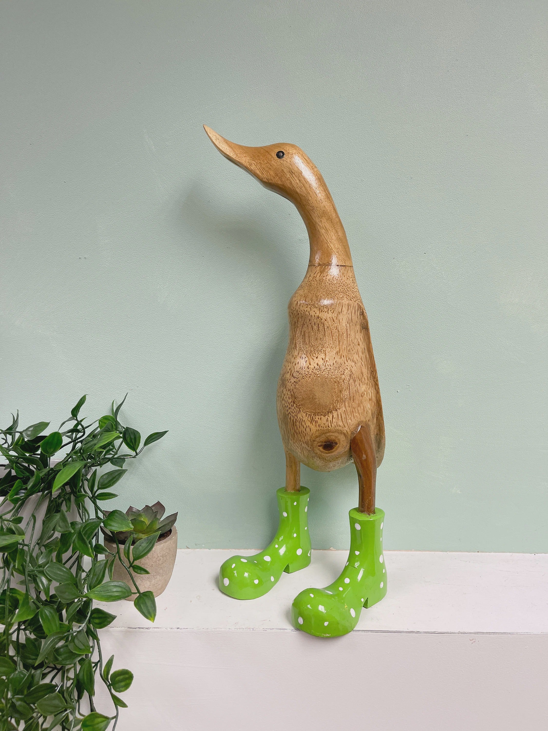 Wood Novelty Duck In Rainboots Figurine