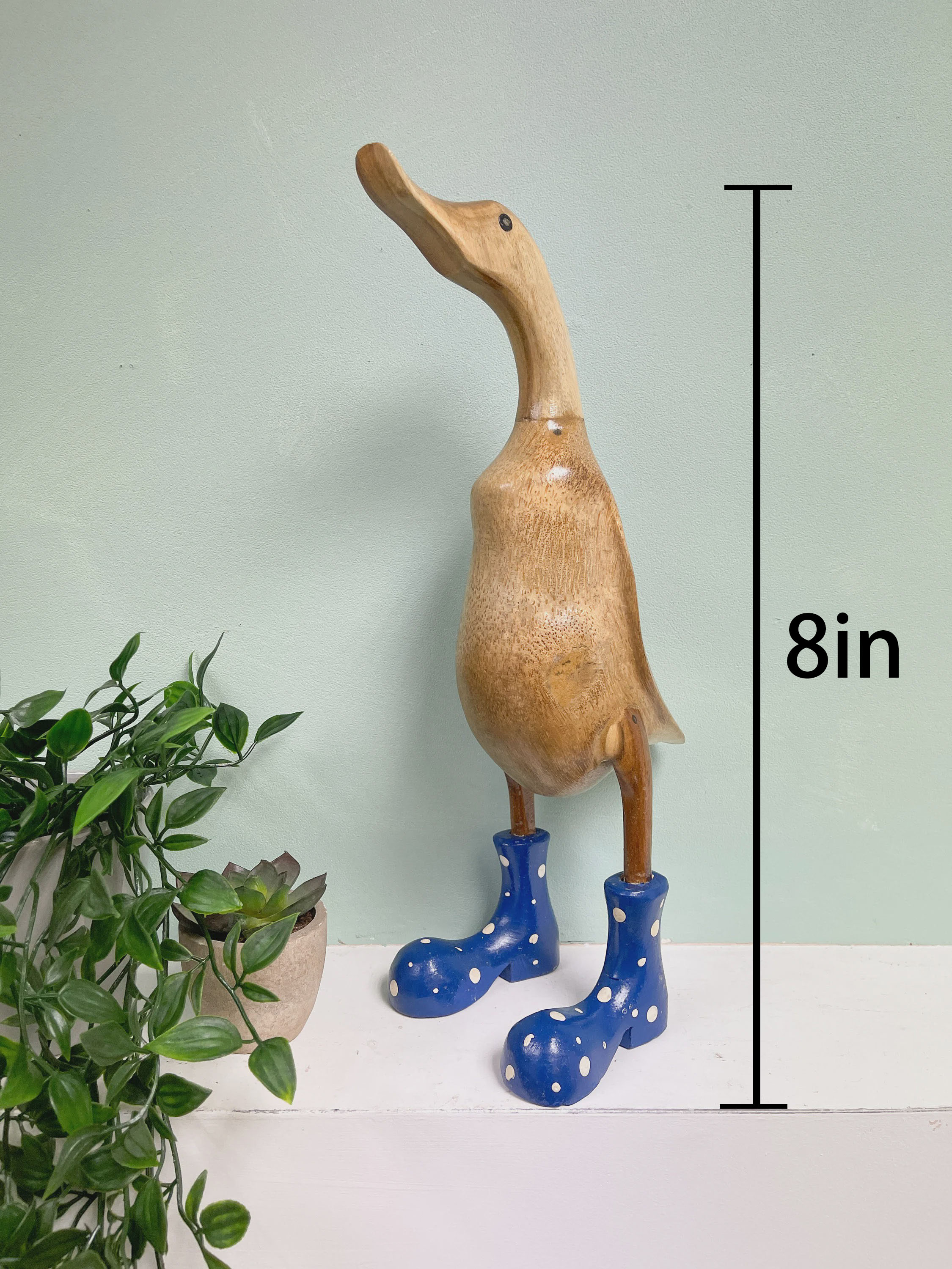 Wood Novelty Duck In Rainboots Figurine