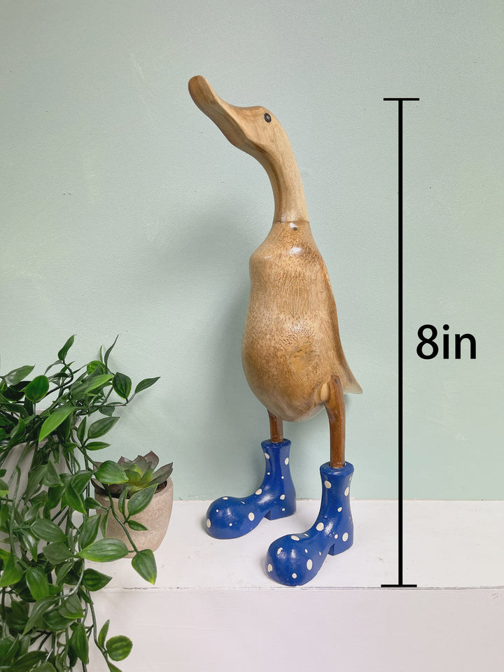 Wood Novelty Duck In Rainboots Figurine