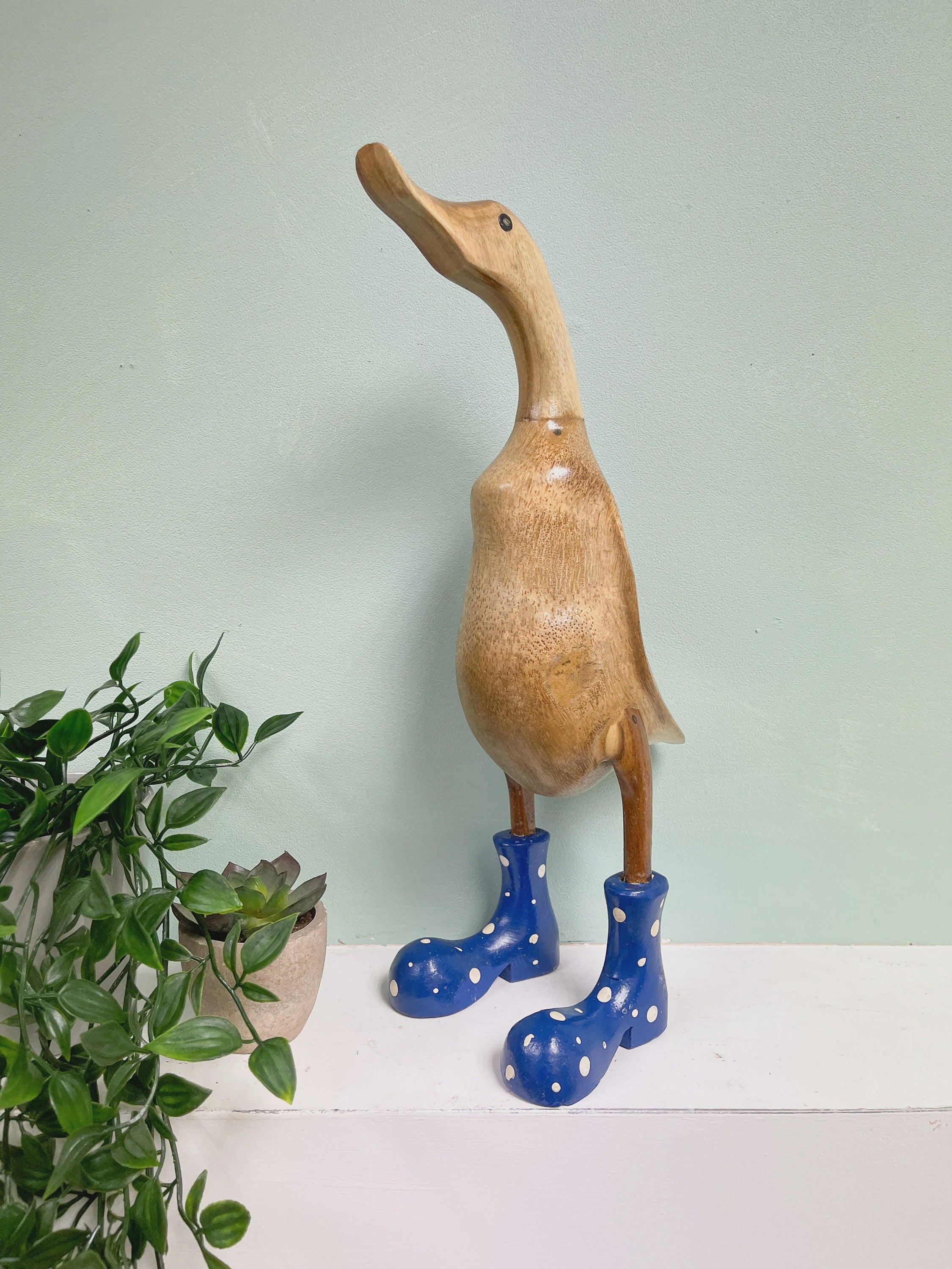 Wood Novelty Duck In Rainboots Figurine
