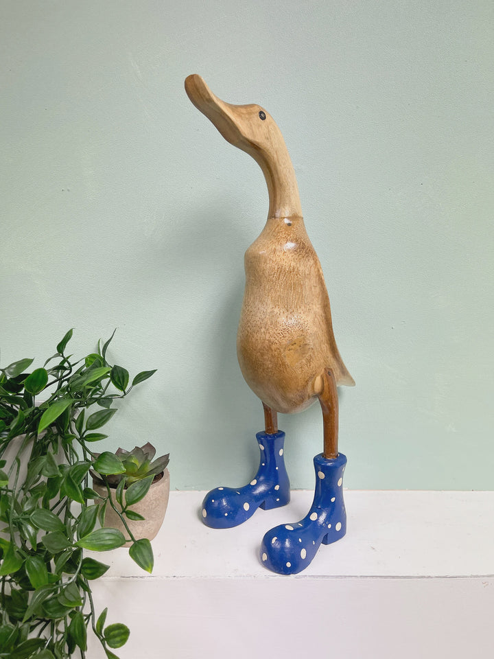 Wood Novelty Duck In Rainboots Figurine