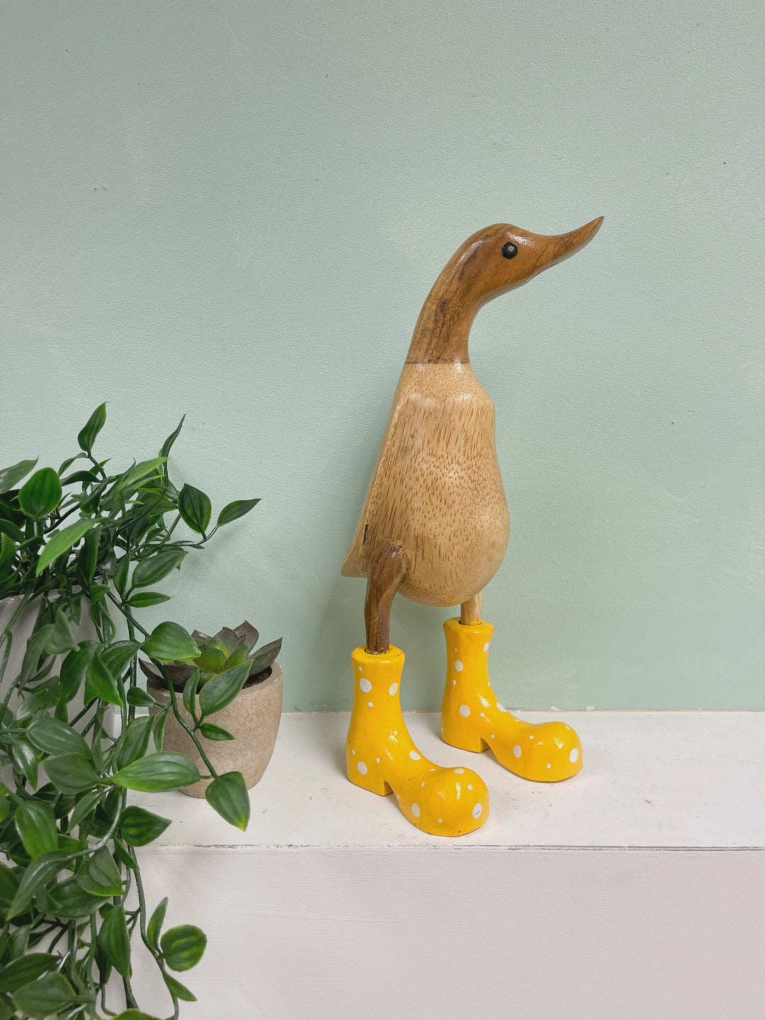Wood Novelty Duck In Rainboots Figurine