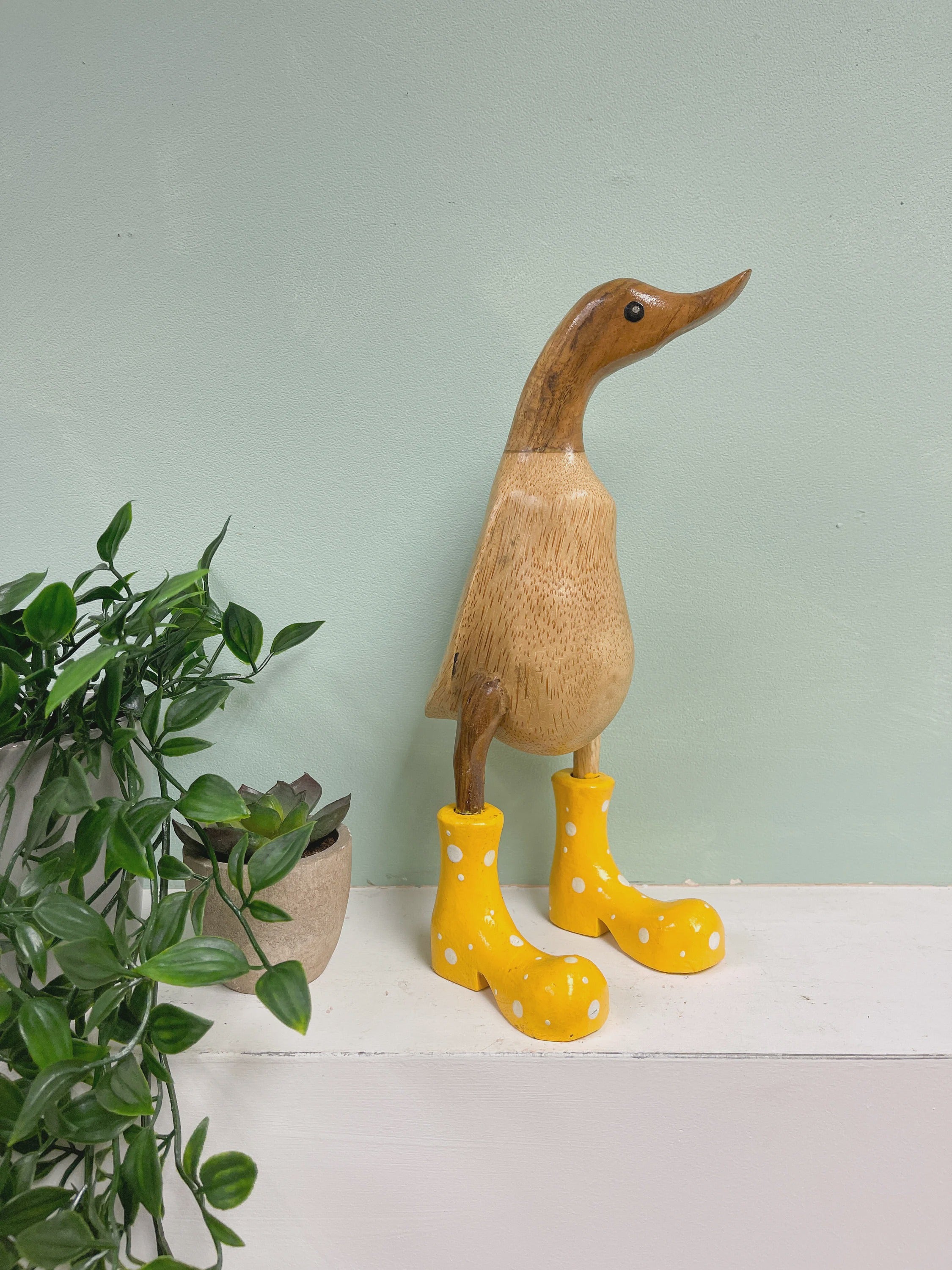 Wood Novelty Duck In Rainboots Figurine