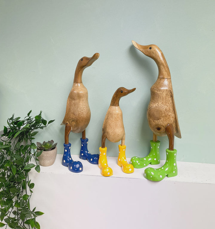 Wood Novelty Duck In Rainboots Figurine