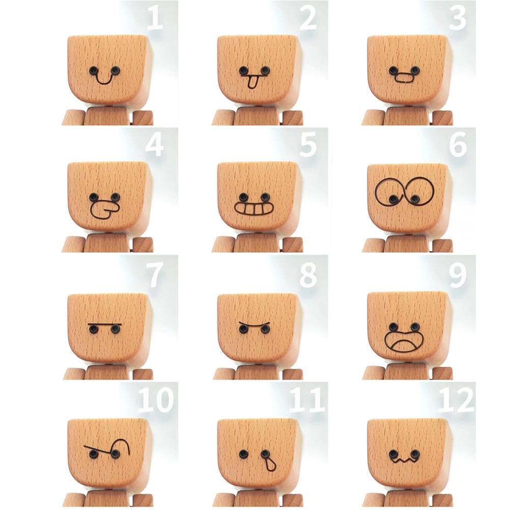 Shaking Wooden Man Figurine(Includes 12 Magnetic Expressions)