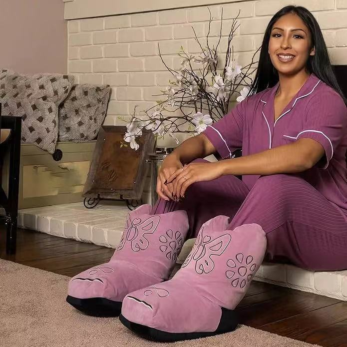 Cowboy Boot-Style Plush Slippers