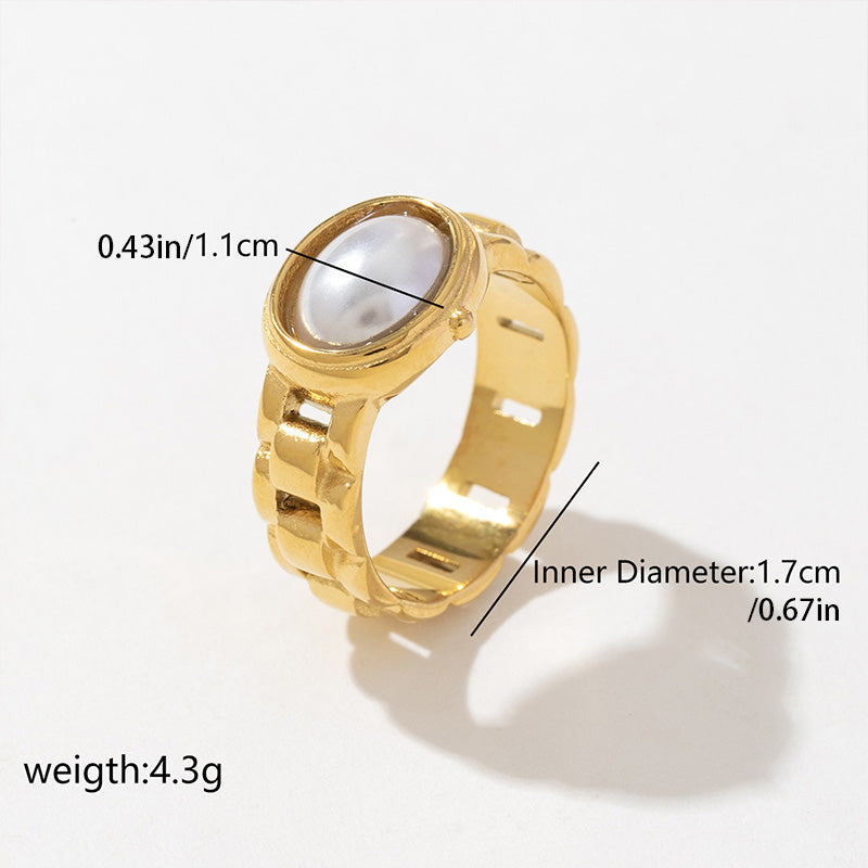 Watch-strap style pearl ring