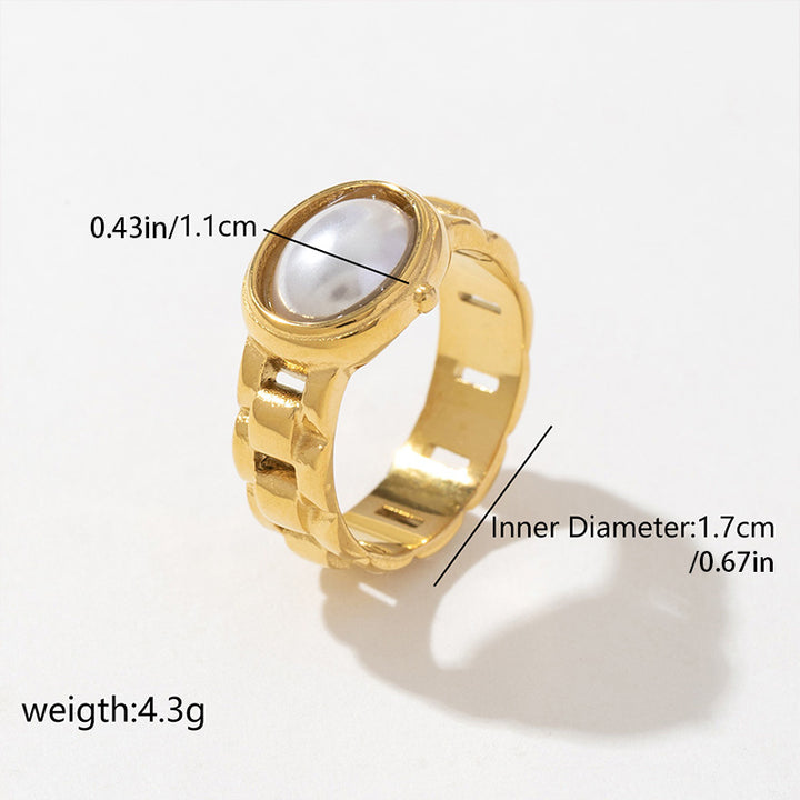 Watch-strap style pearl ring