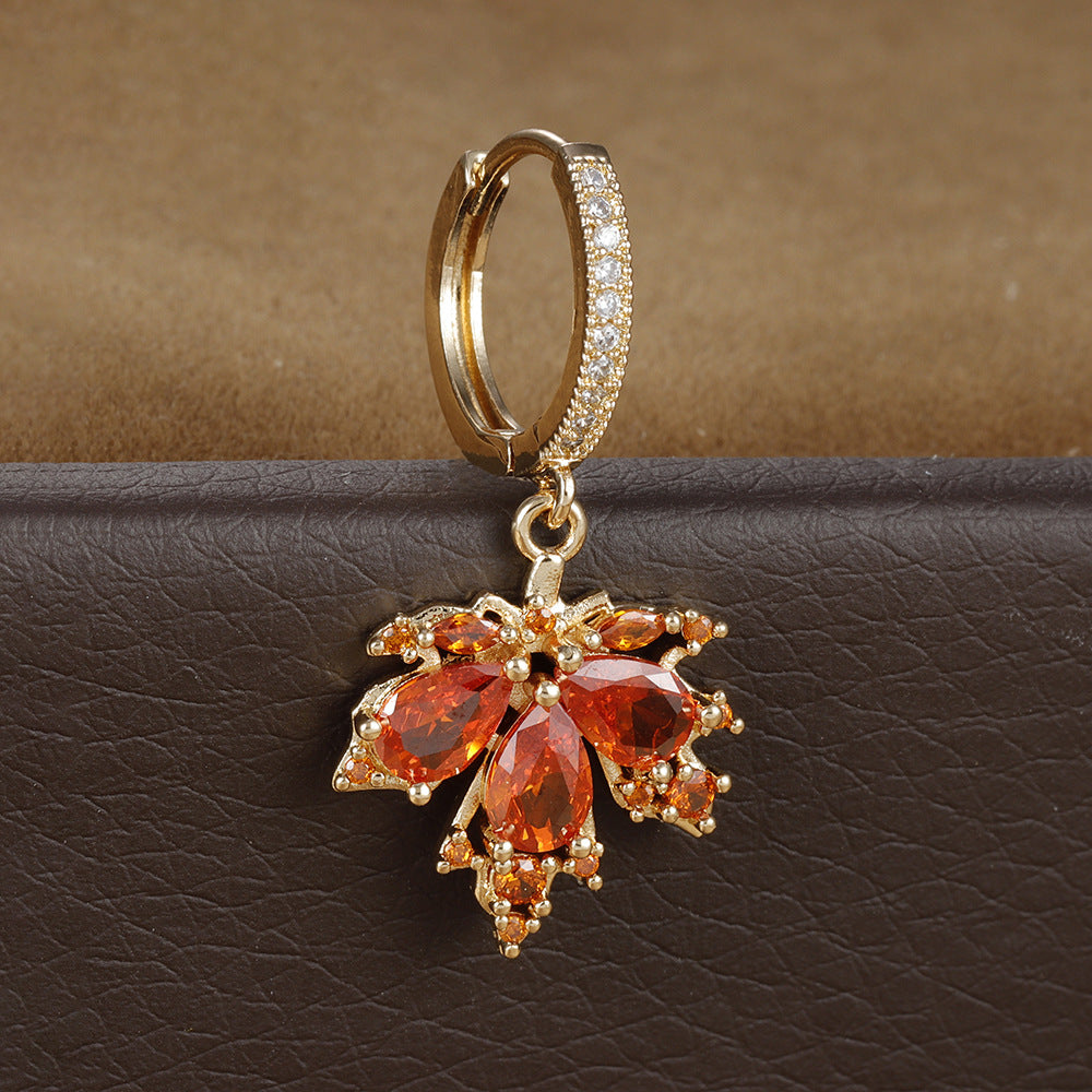 Maple Leaf Gemstone Drop Earrings