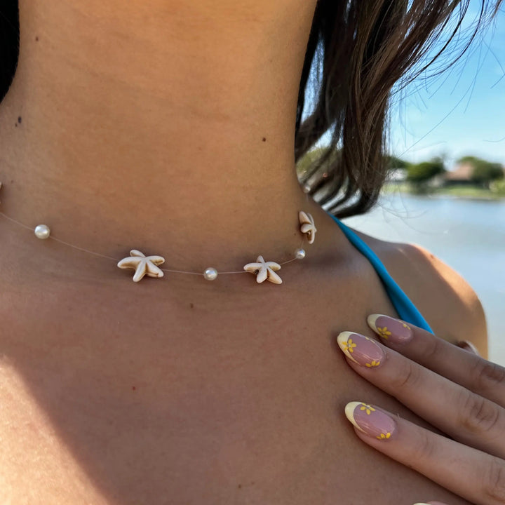 Starfish and Pearl Collarbone Necklace