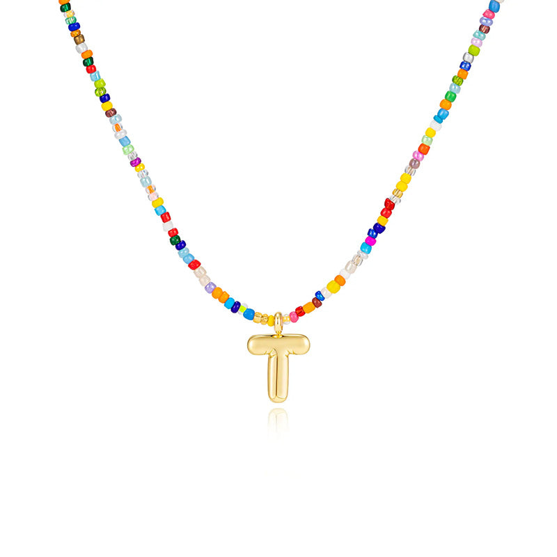 26-letter colorful beaded clavicle chain