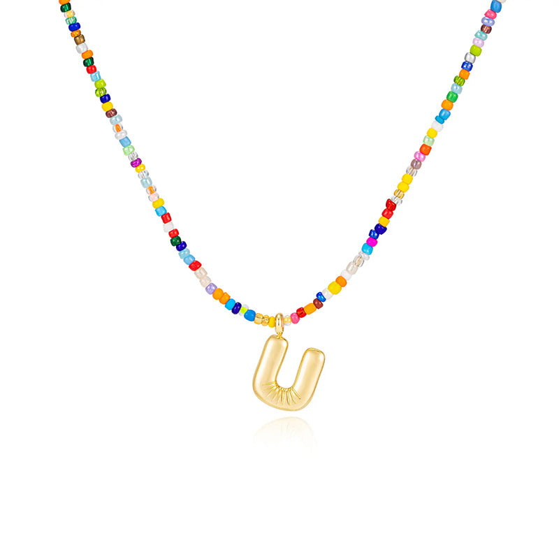 26-letter colorful beaded clavicle chain