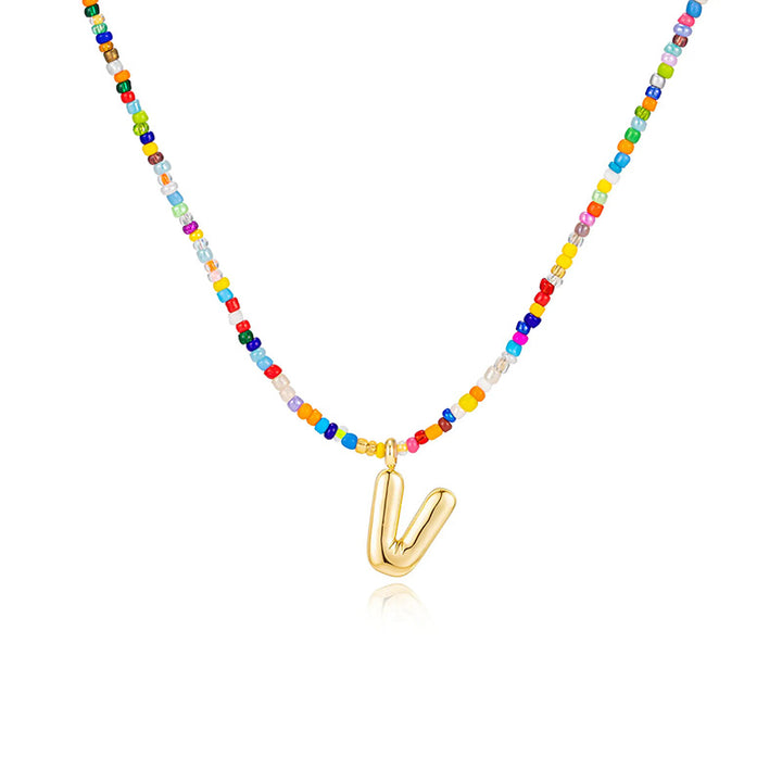 26-letter colorful beaded clavicle chain