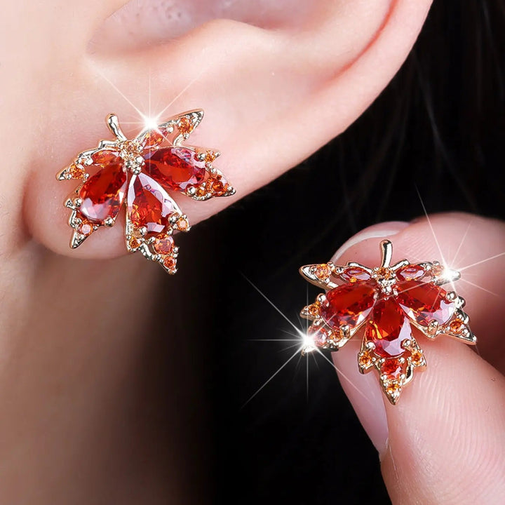 Maple Leaf Gemstone Drop Earrings