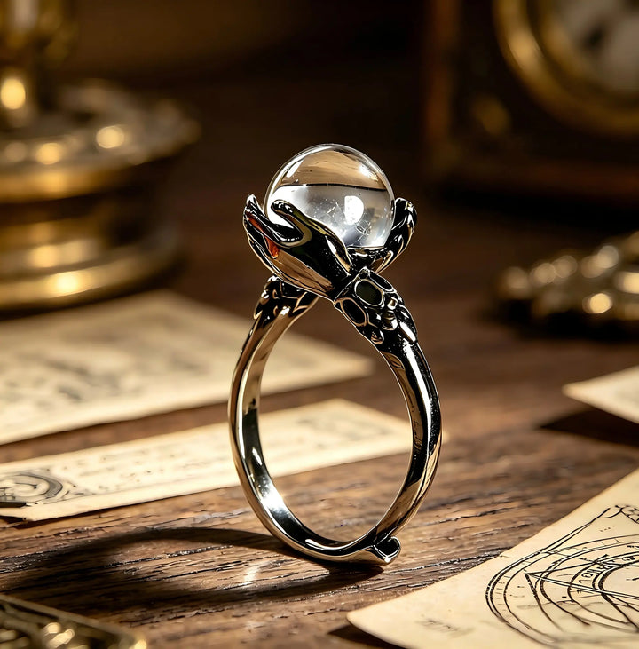 Crystal Ball and Bead-Wrapped Ring