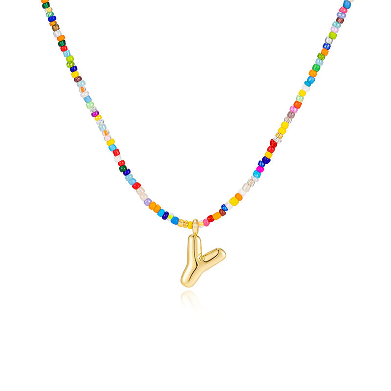 26-letter colorful beaded clavicle chain