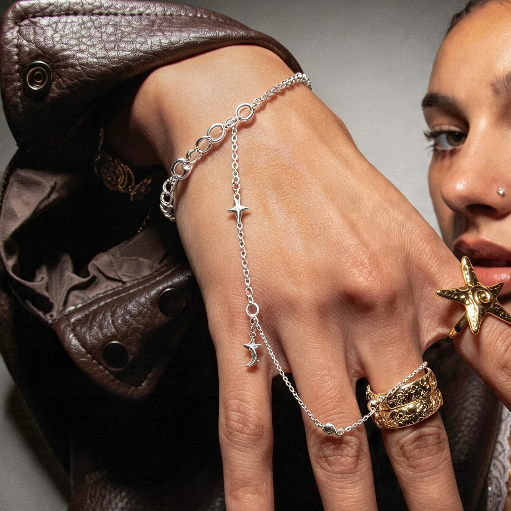 Bohemian-style star and moon bracelet