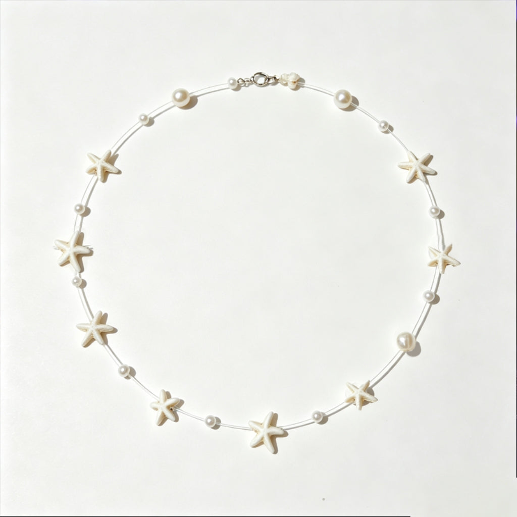 Starfish and Pearl Collarbone Necklace