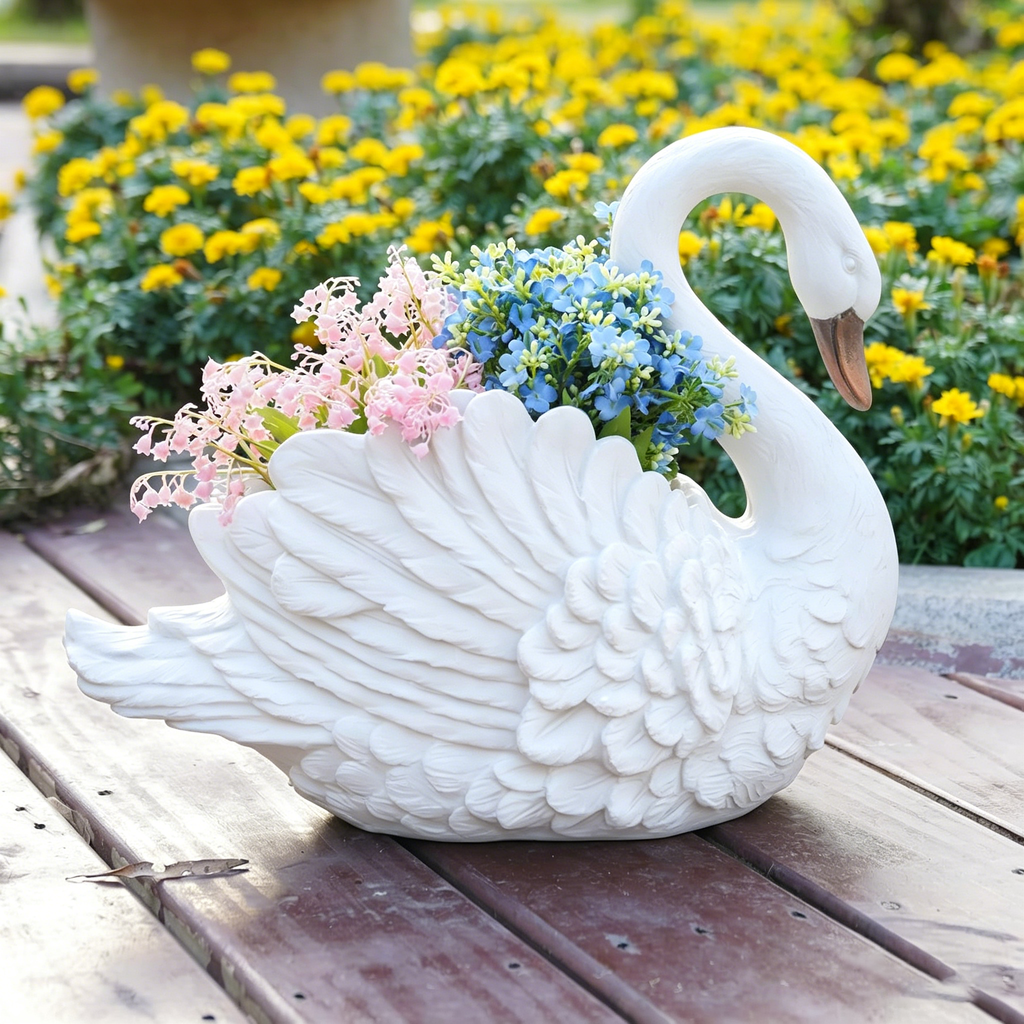 Handcrafted Unique Outdoor Swan Planter & Decorative  Ornament