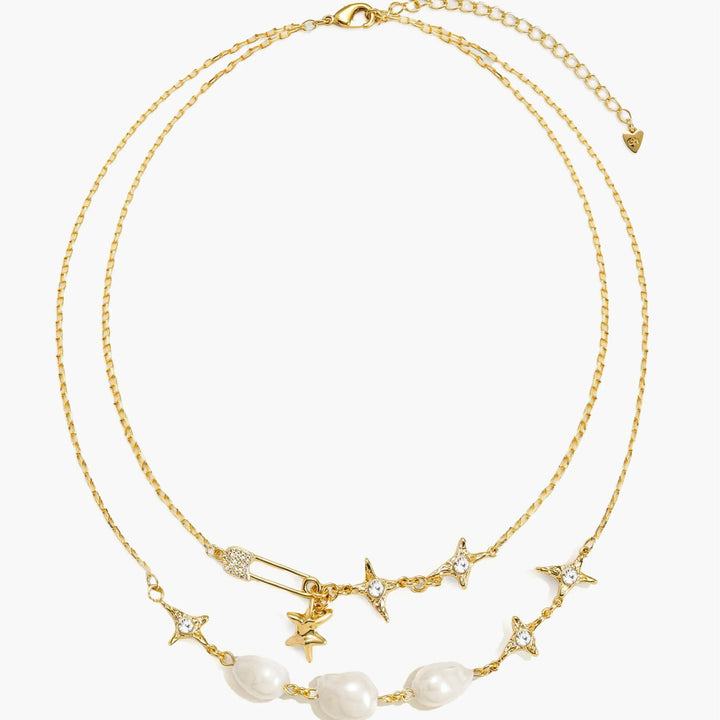 Double-layer paperclip chain and pearl necklace