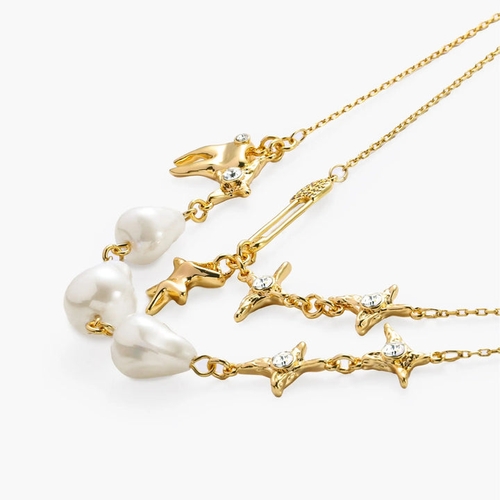 Double-layer paperclip chain and pearl necklace
