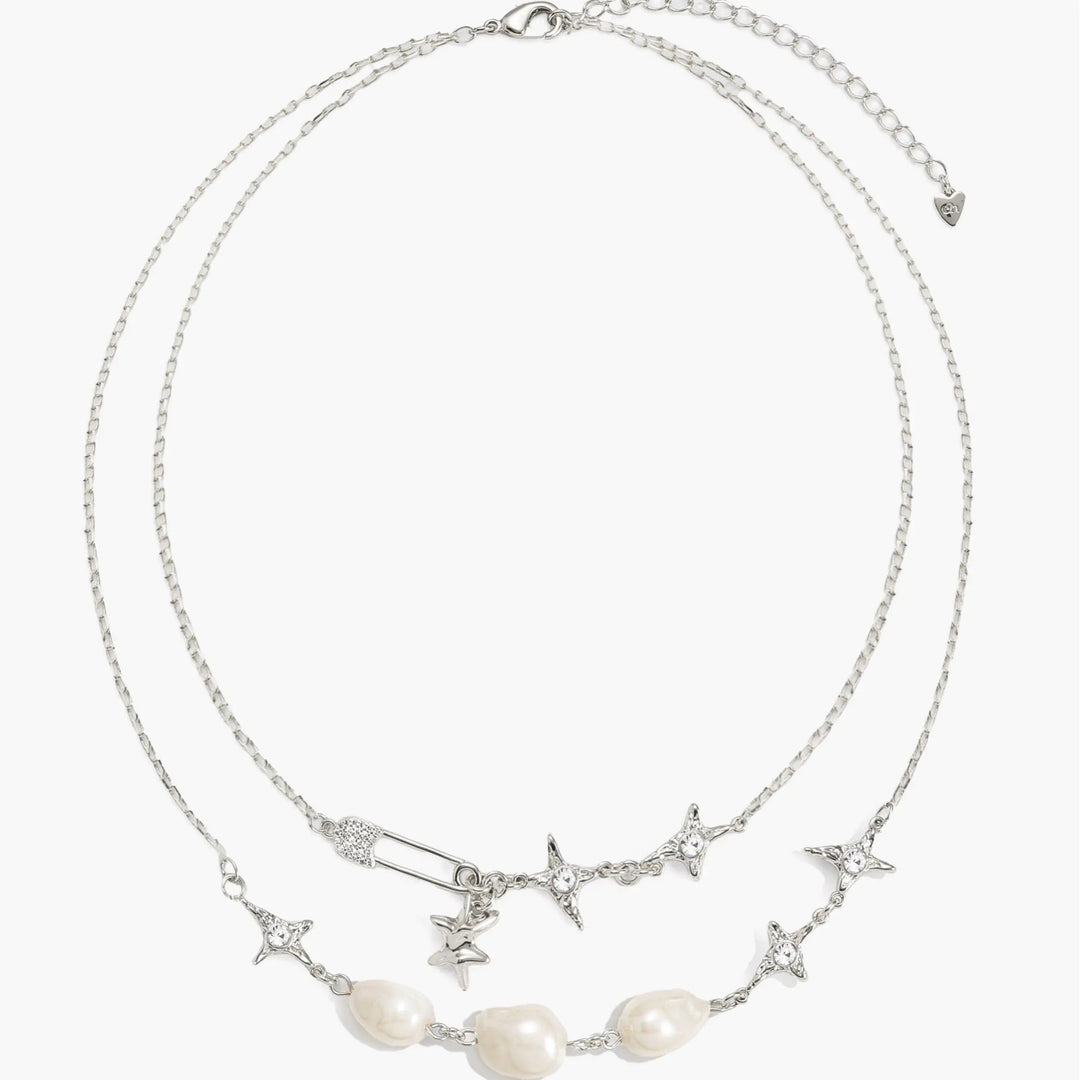 Double-layer paperclip chain and pearl necklace