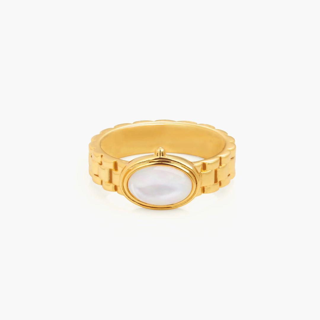 Watch-strap style pearl ring