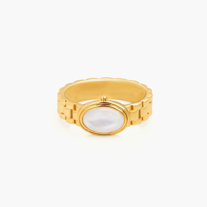 Watch-strap style pearl ring