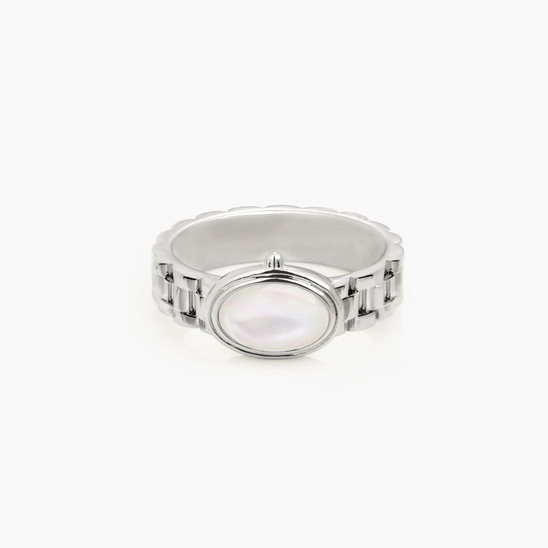 Watch-strap style pearl ring