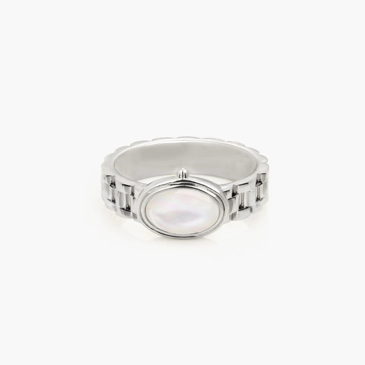 Watch-strap style pearl ring