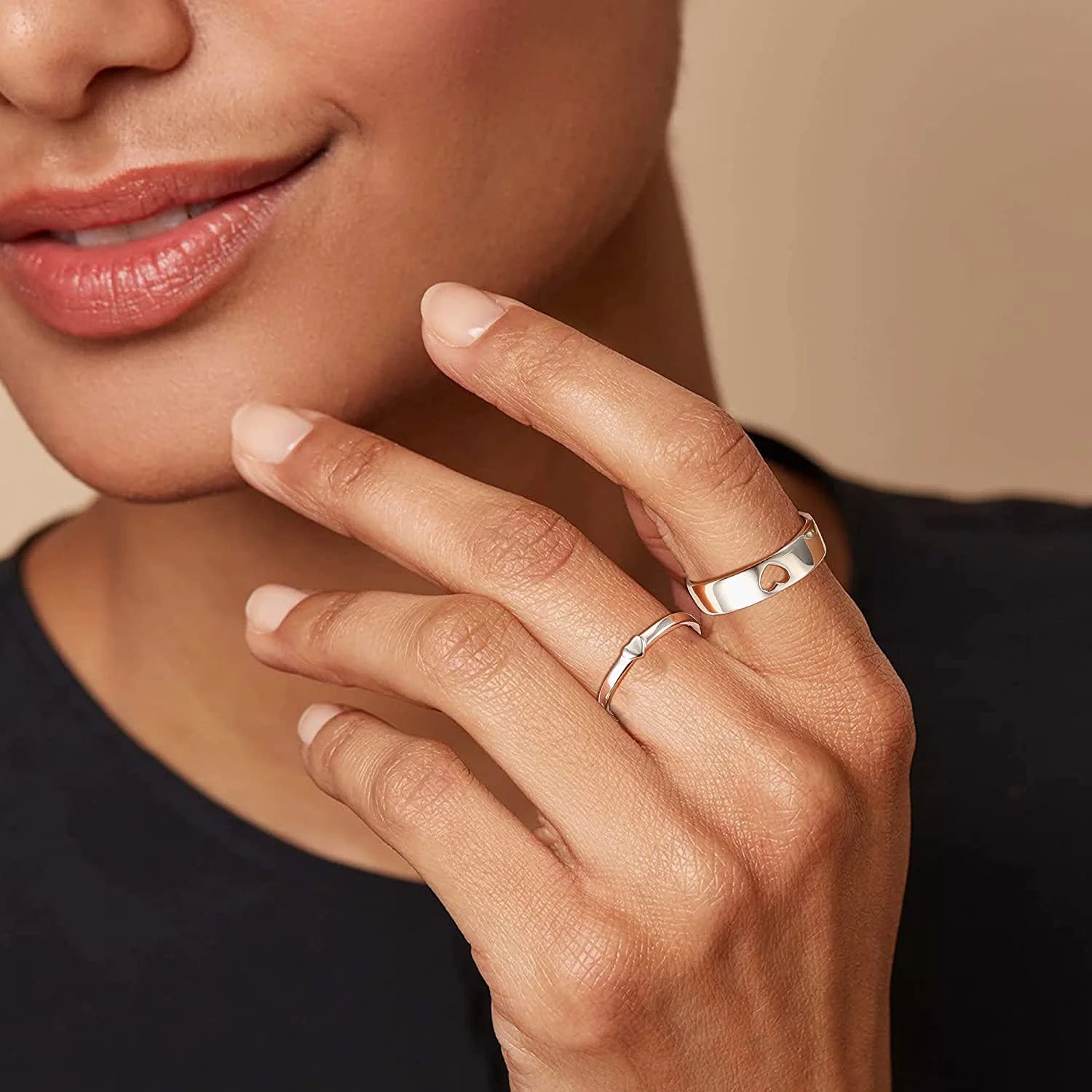 Adjustable heart-shaped couple rings (pair)
