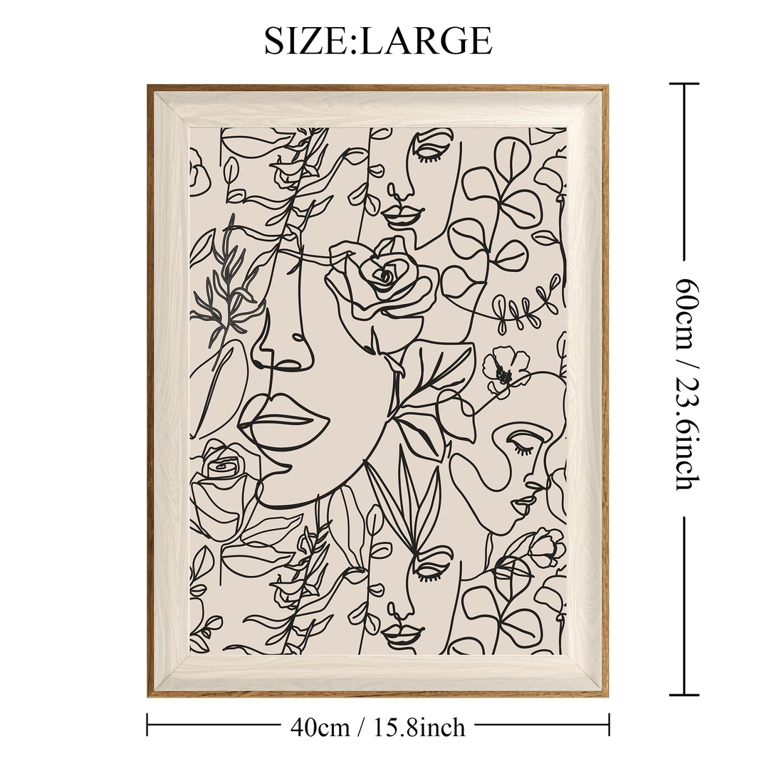 Bohemian Women Floral Line Art Wall Painting