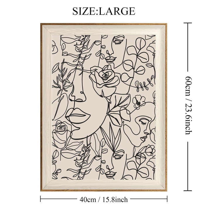 Bohemian Women Floral Line Art Wall Painting