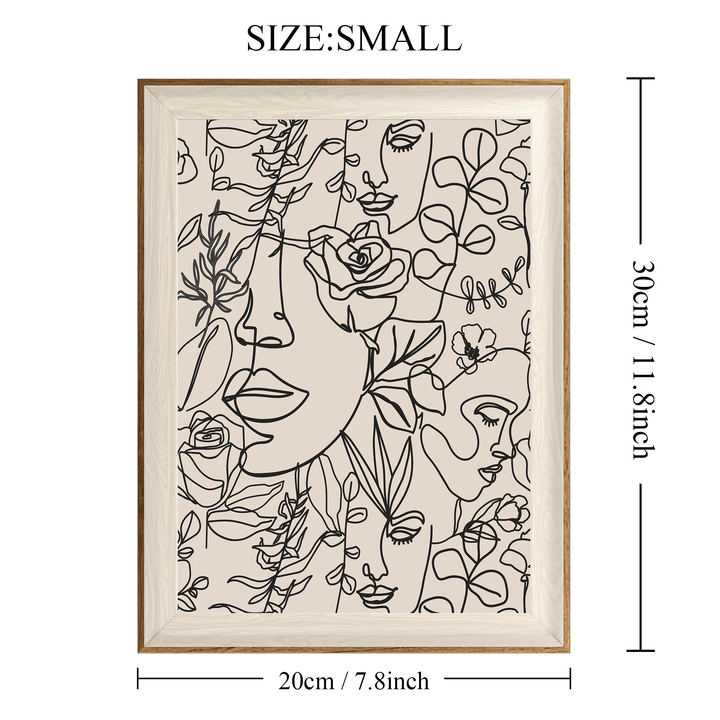 Bohemian Women Floral Line Art Wall Painting