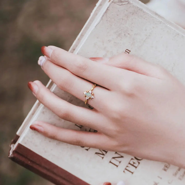 Natural pink ice crystal ring