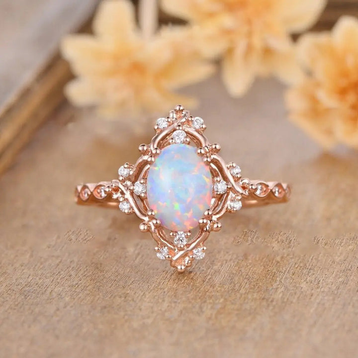 Natural pink ice crystal ring