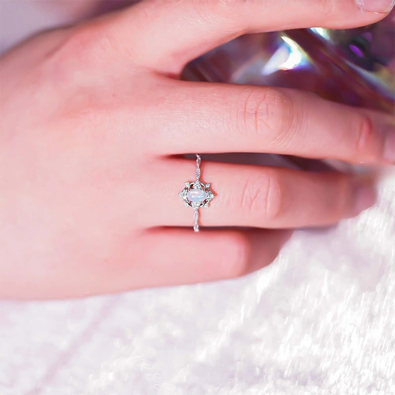 Natural pink ice crystal ring