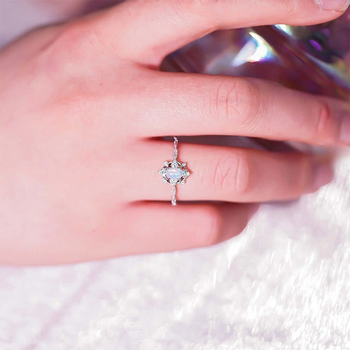 Natural pink ice crystal ring